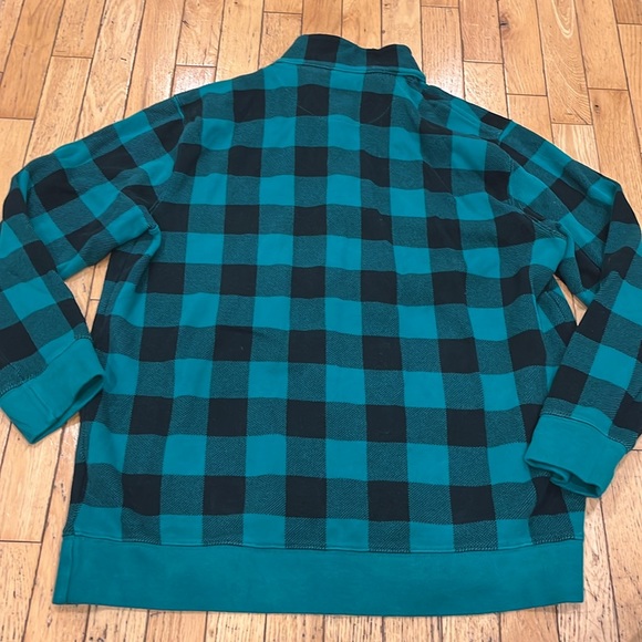 LANDS’ END Men’s green and black buffalo plaid 1/4 zip knitted sweater. Size XL - Picture 9 of 11